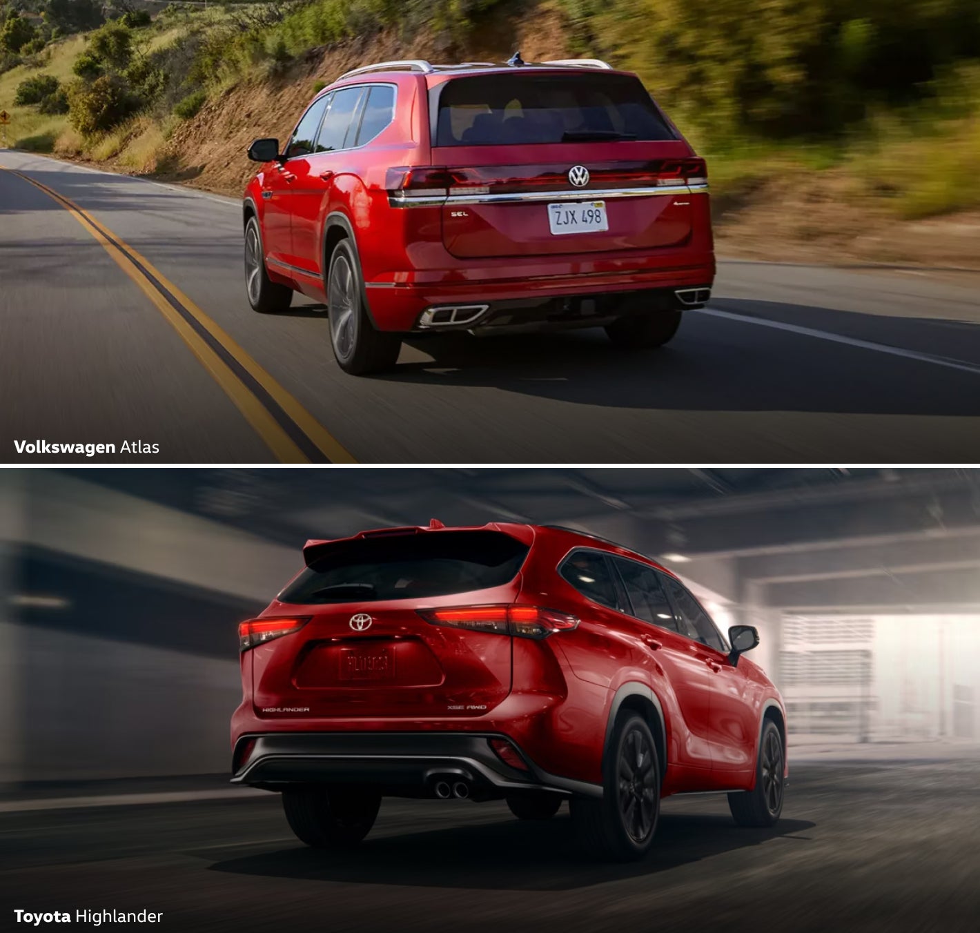 Volkswagen Atlas vs. Toyota Highlander rear view comparison